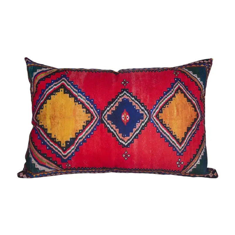 Bohemian jute linen blue & red geometric pillow covers living room