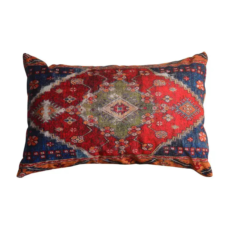 Bohemian jute linen blue & red geometric pillow covers living room