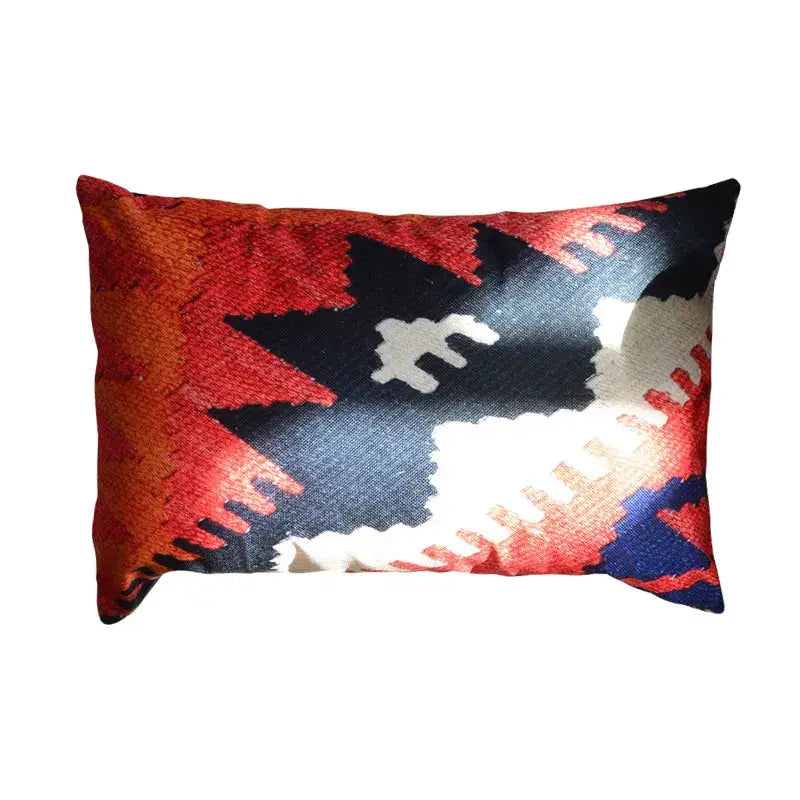 Bohemian jute linen blue & red geometric pillow covers living room