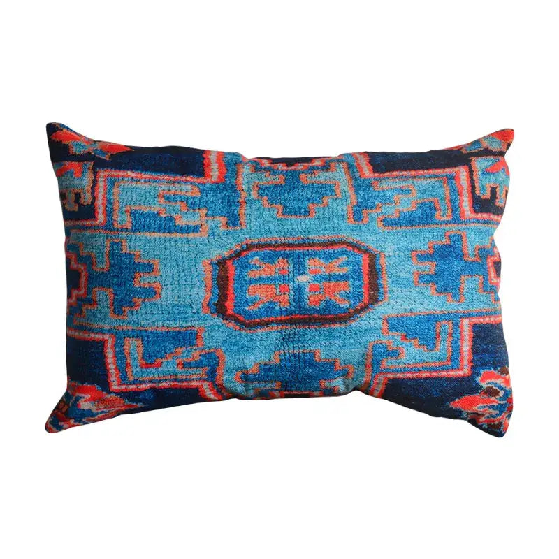 Bohemian jute linen blue & red geometric pillow covers living room