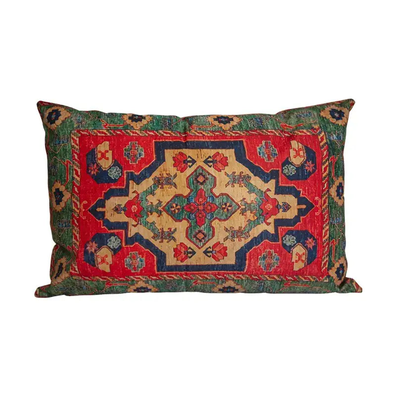 Bohemian jute linen blue & red geometric pillow covers living room