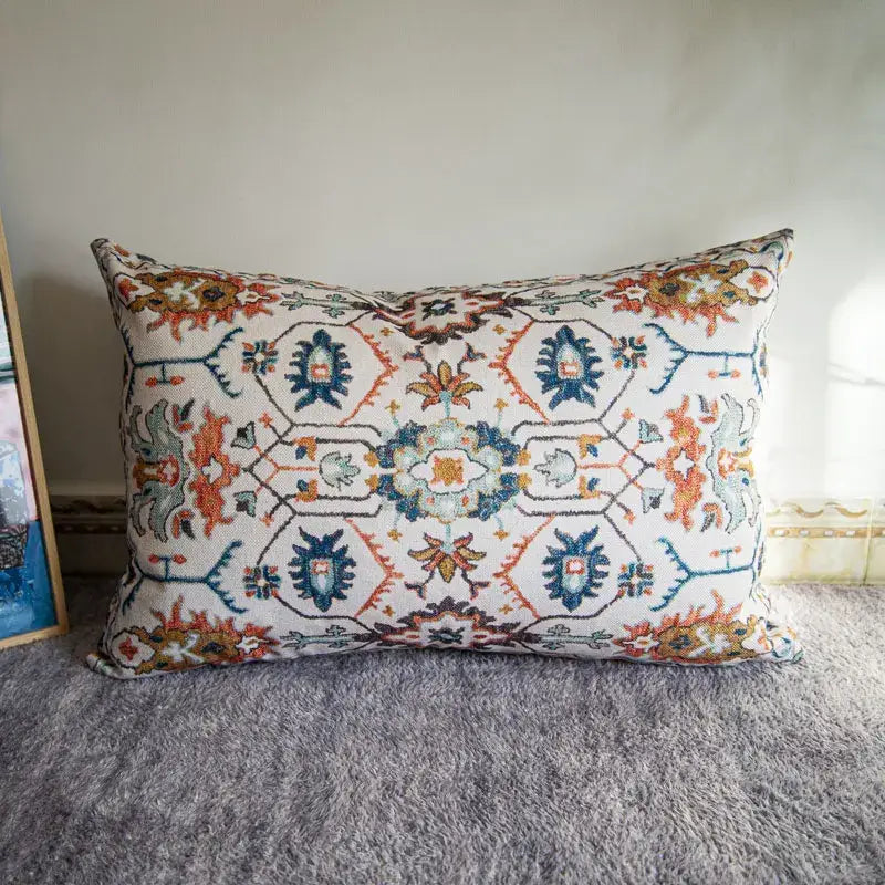 Bohemian jute linen blue & red geometric pillow covers living room