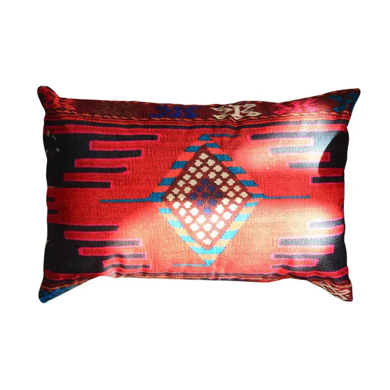 Bohemian jute linen blue & red geometric pillow covers living room