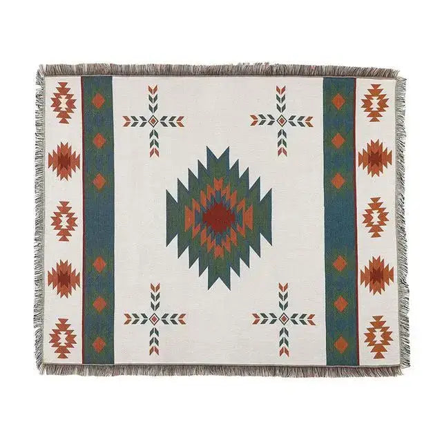 Bohemian knit throw blanket red & blue geometric living room decor