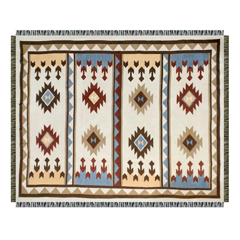 Bohemian knit throw blanket red & blue geometric living room decor