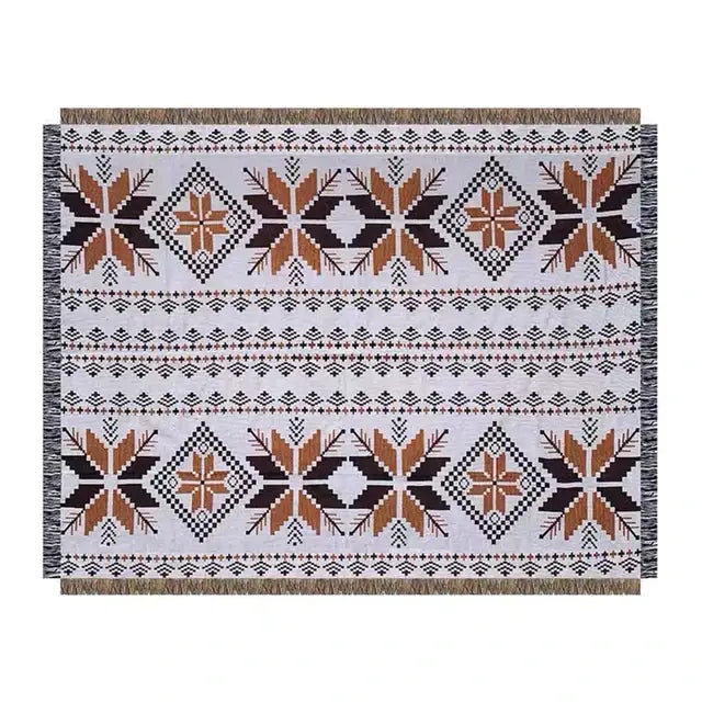 Bohemian knit throw blanket red & blue geometric living room decor