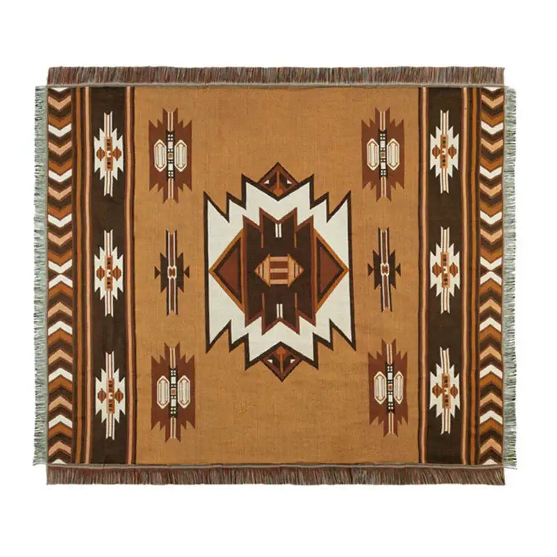 Bohemian knit throw blanket red & blue geometric living room decor