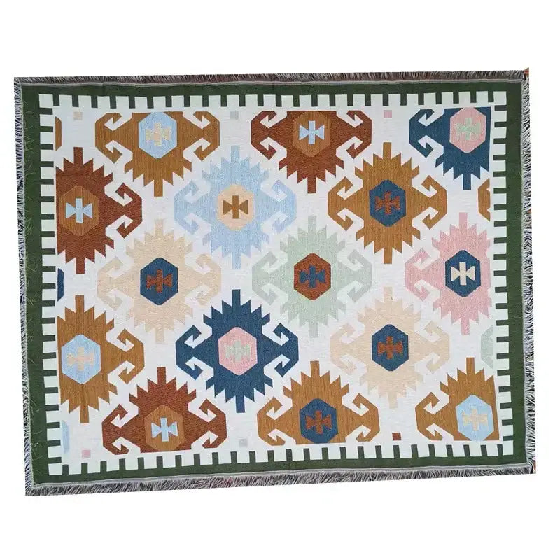 Bohemian knit throw blanket red & blue geometric living room decor