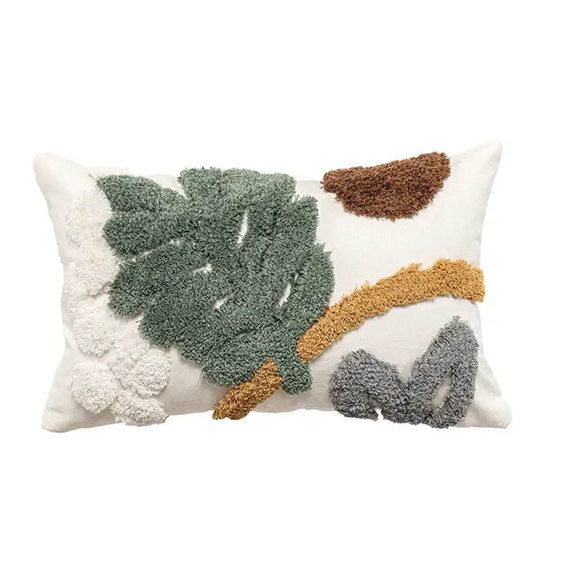 Bohemian loop white plush cushion cover living room leaf decor