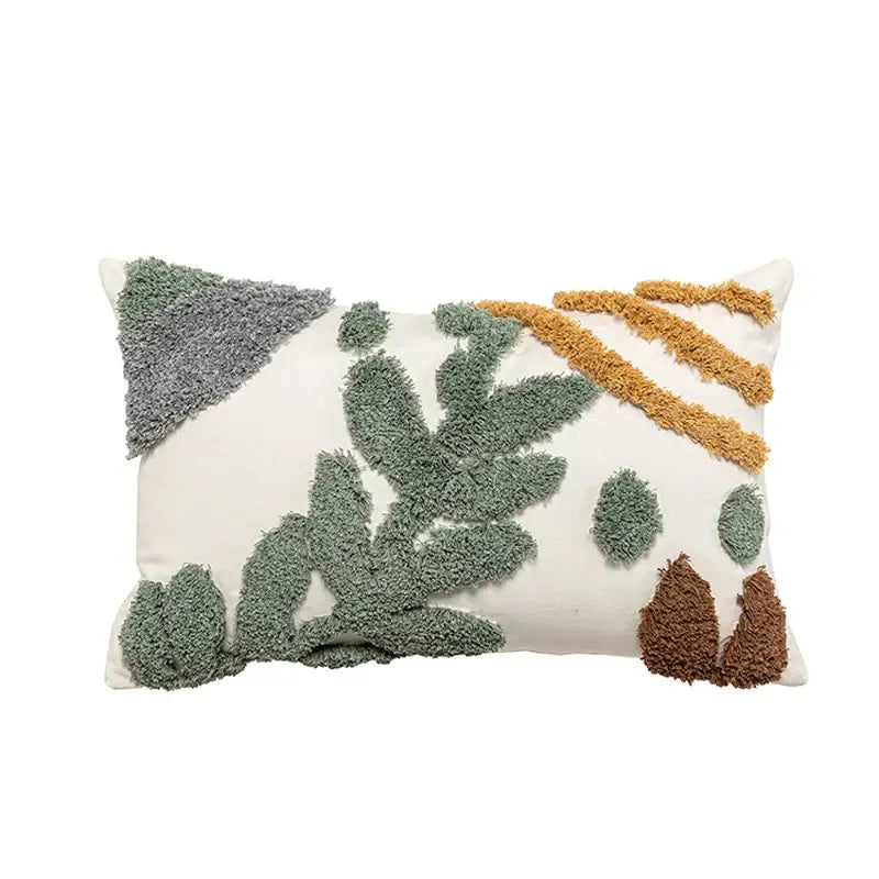 Bohemian loop white plush cushion cover living room leaf decor