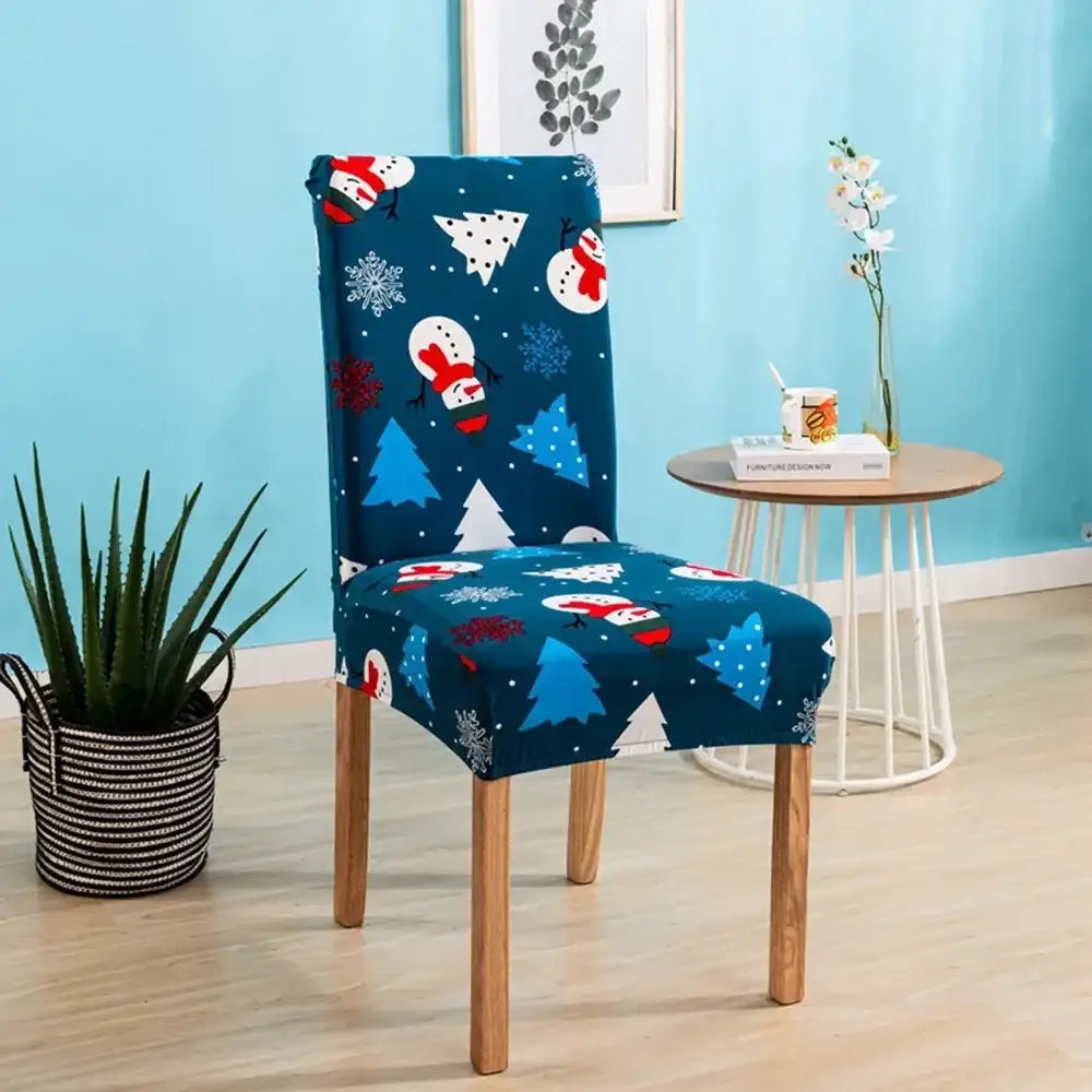 Bohemian mandala stretch chair cover navy & gold dining room slipcover