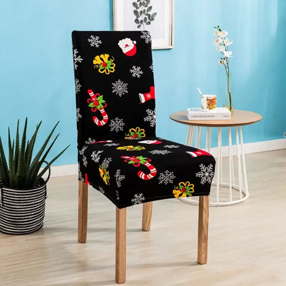 Bohemian mandala stretch chair cover navy & gold dining room slipcover