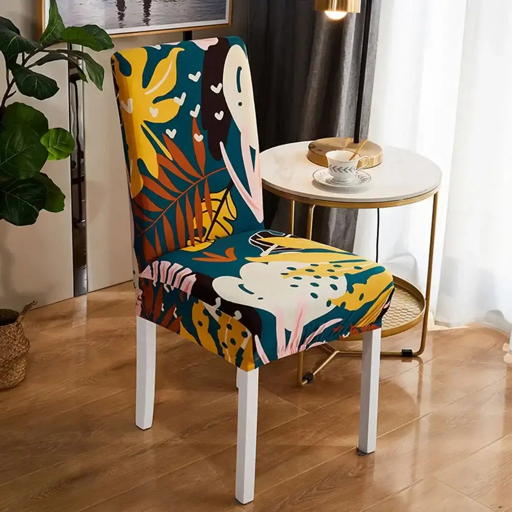 Bohemian mandala stretch chair cover navy & gold dining room slipcover