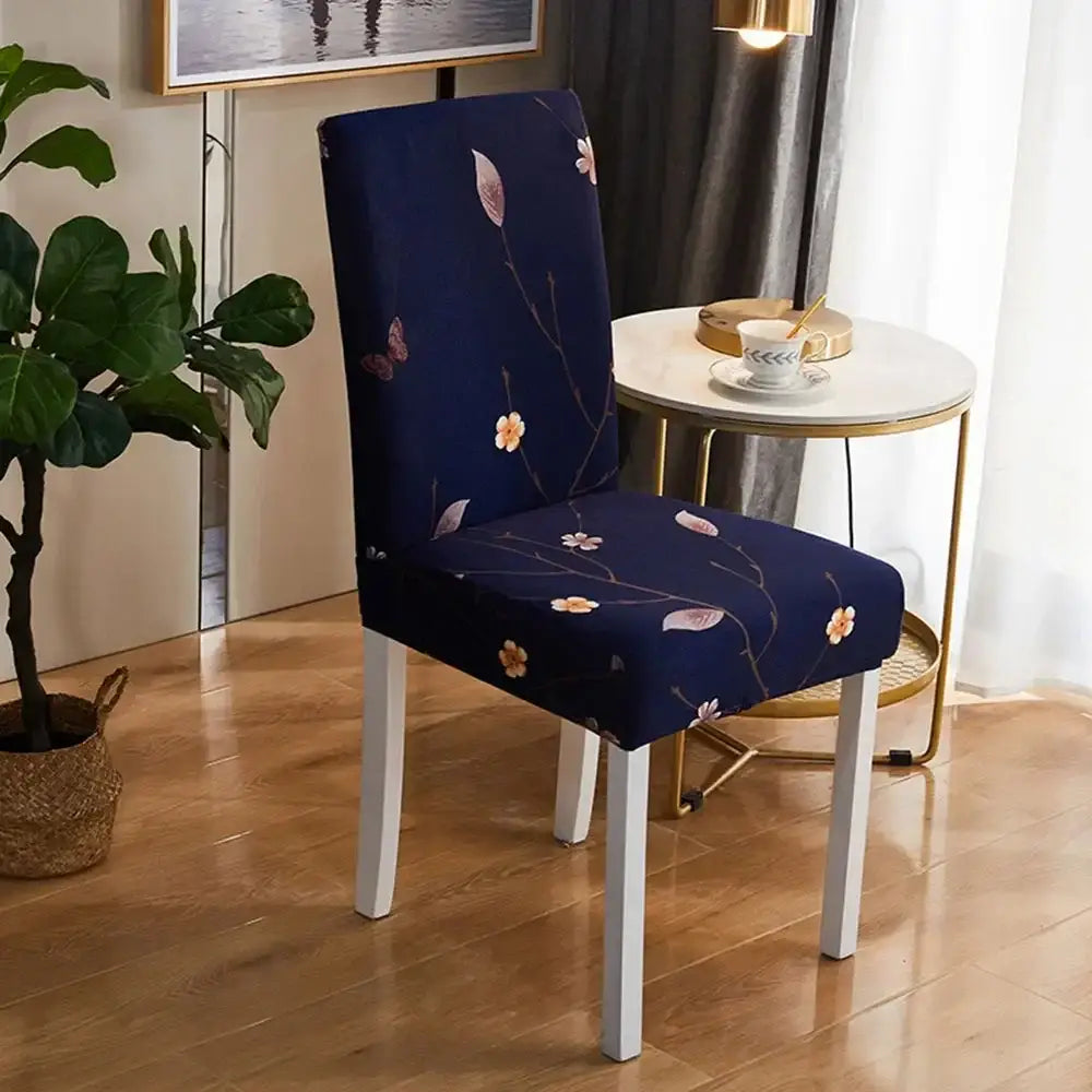 Bohemian mandala stretch chair cover navy & gold dining room slipcover