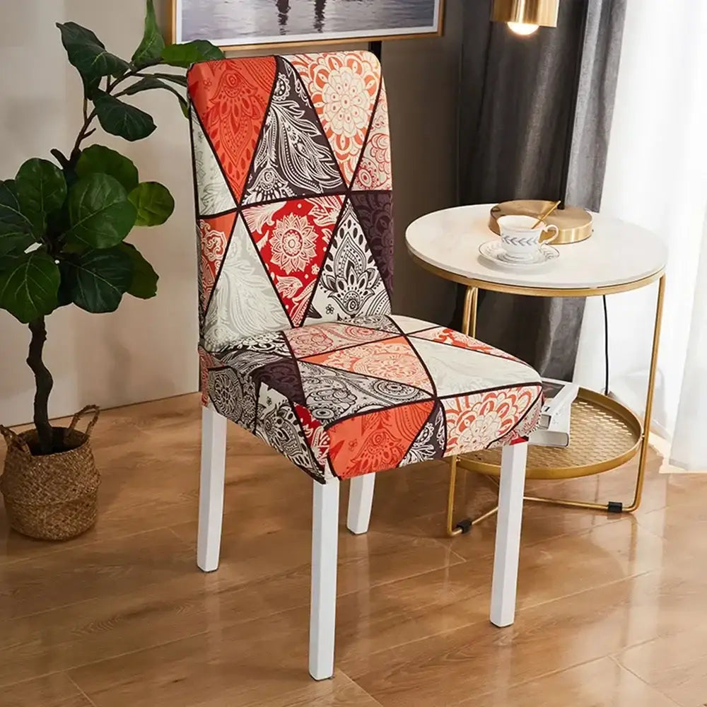 Bohemian mandala stretch chair cover navy & gold dining room slipcover