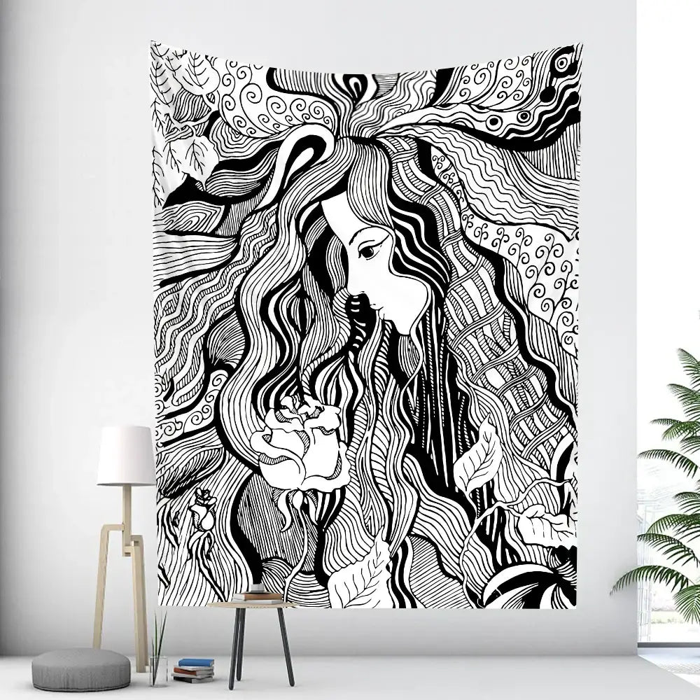 Bohemian moon tarot tapestry blue and purple bedroom wall art