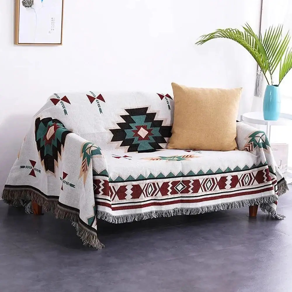 Bohemian multicolored geometric tassel sofa cover living room blanket