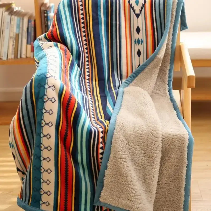 Bohemian multicolored striped coral fleece sofa blanket living room