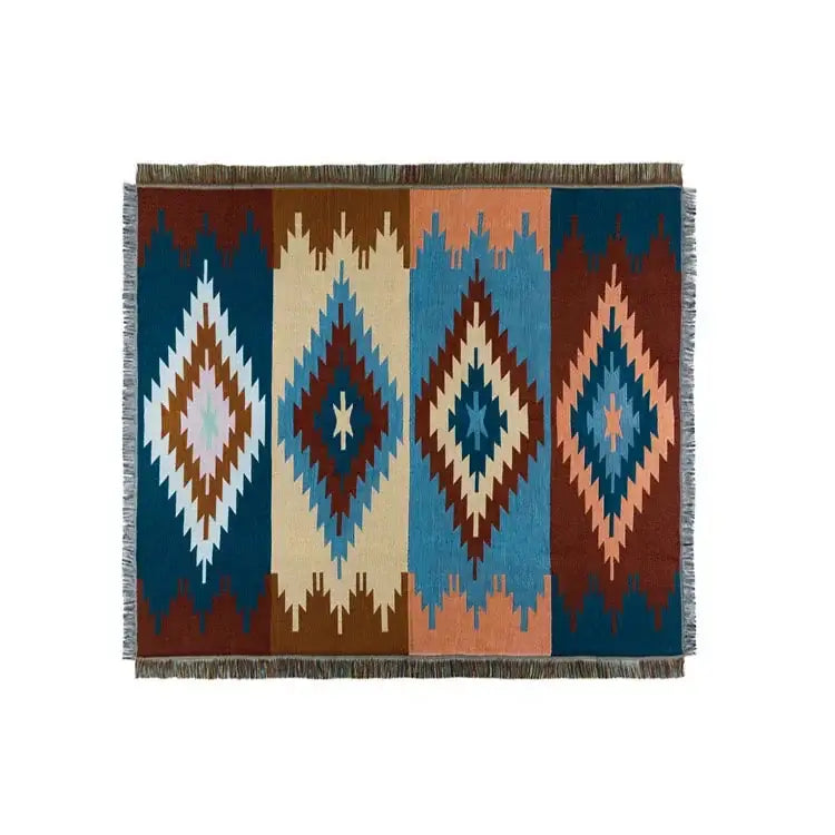 Bohemian nordic leisure throw teal & orange geometric blanket bedroom