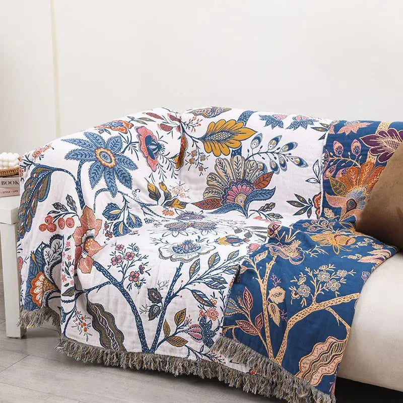 Bohemian orange & green floral sofa blanket living room throw