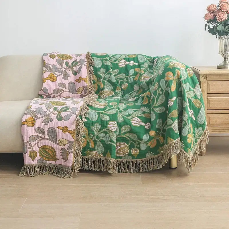 Bohemian orange & green floral sofa blanket living room throw