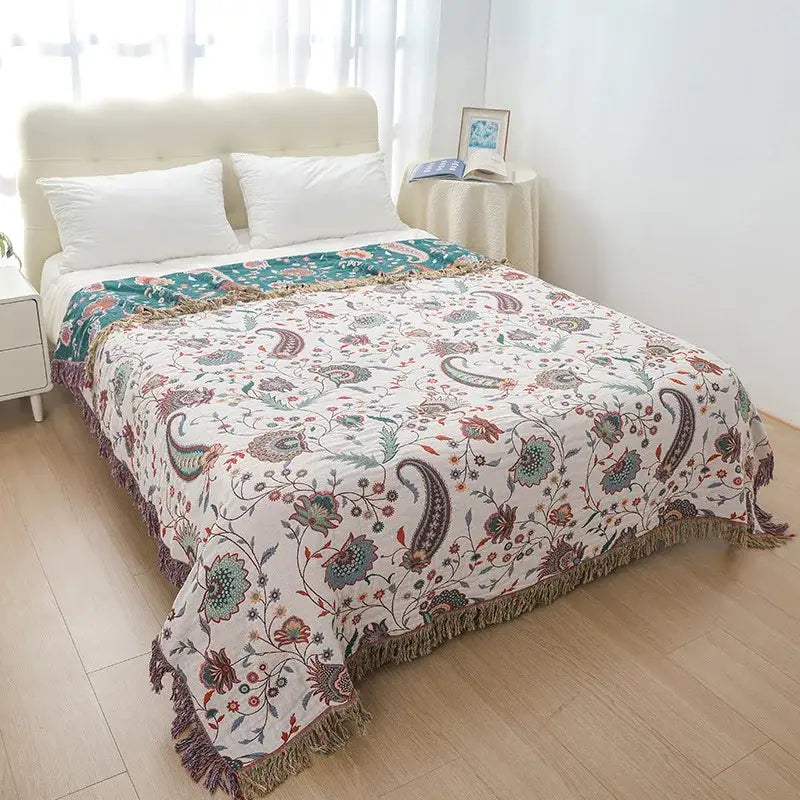 Bohemian orange & green floral sofa blanket living room throw