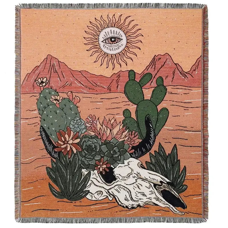 Bohemian outdoor blanket gray tiger tapestry rug living room throw