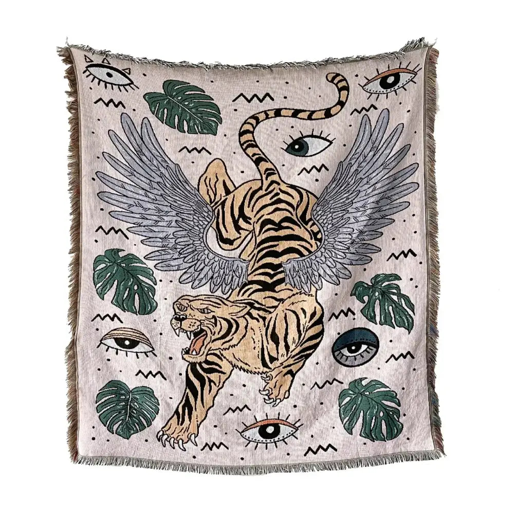 Bohemian outdoor blanket gray tiger tapestry rug living room throw