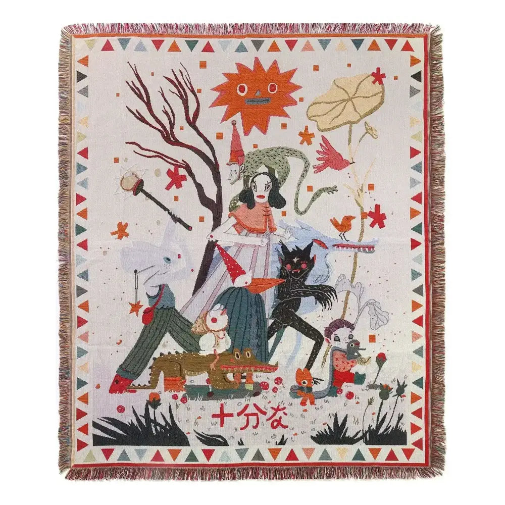 Bohemian outdoor blanket gray tiger tapestry rug living room throw