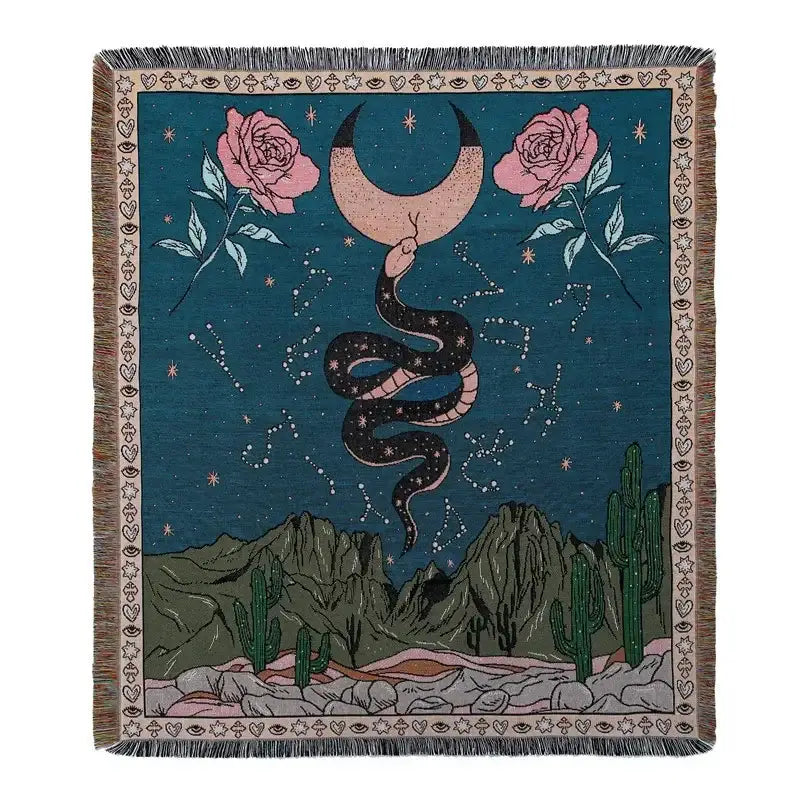 Bohemian outdoor blanket gray tiger tapestry rug living room throw