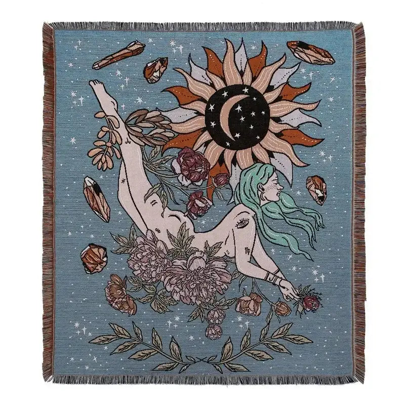 Bohemian outdoor blanket gray tiger tapestry rug living room throw