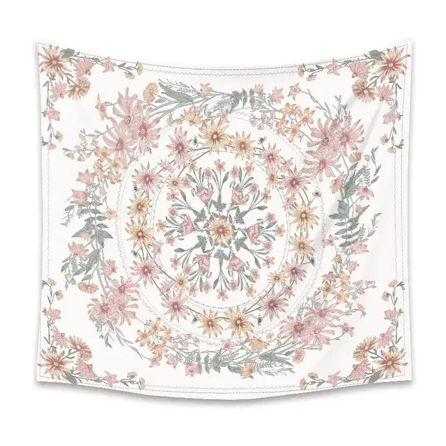 Bohemian pink & green mandala flower wall hanging bedroom decor