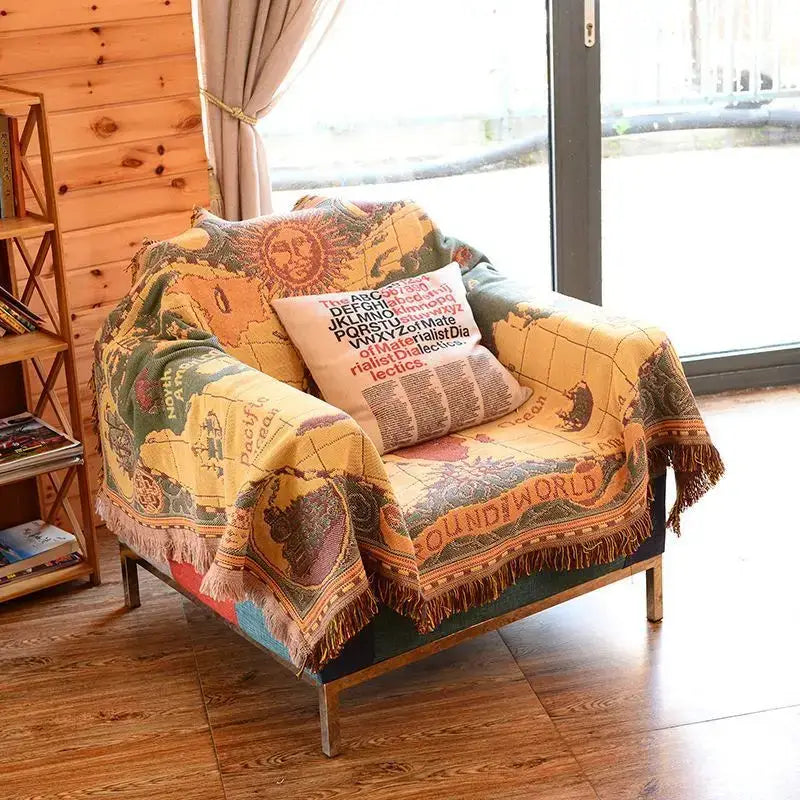 Bohemian pink & red knitted cotton throw blanket bedroom decor