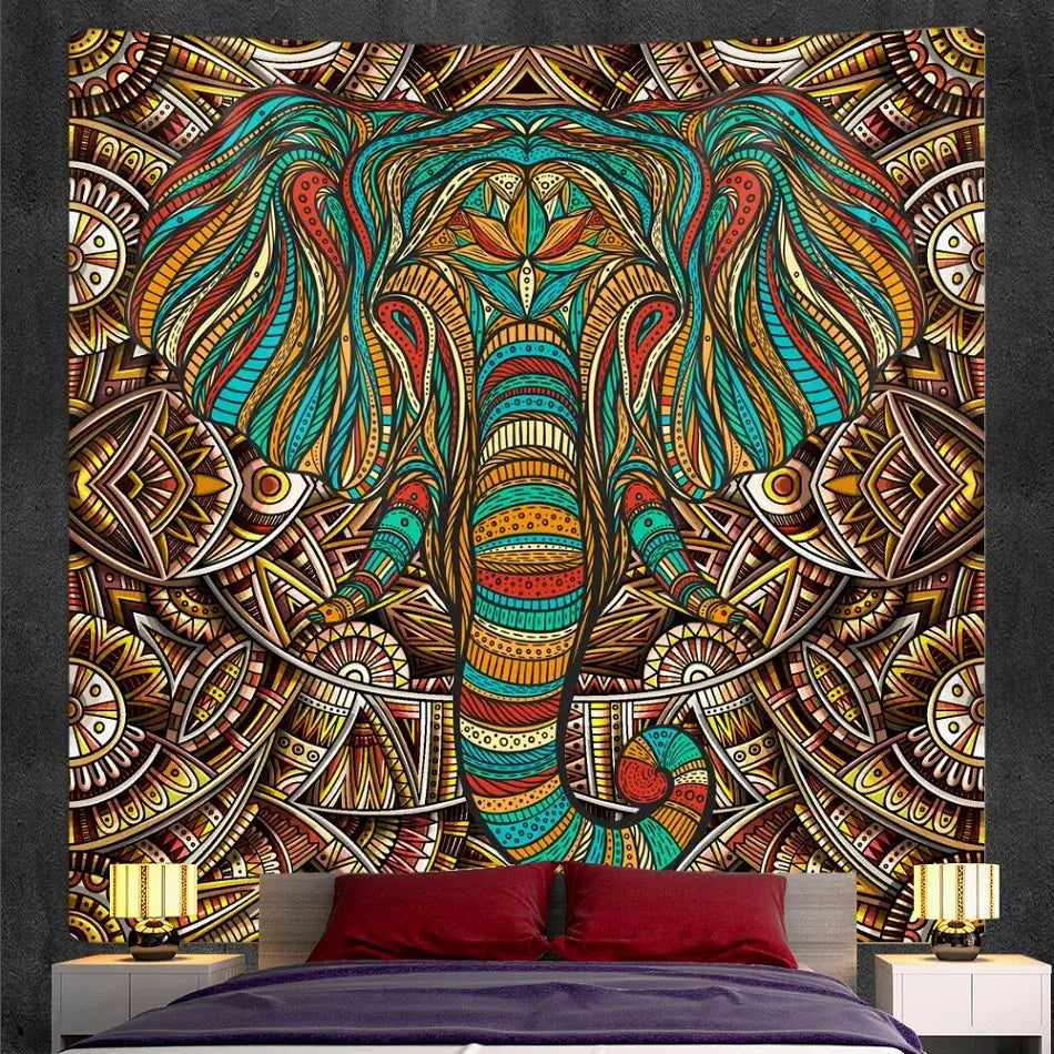 Bohemian purple & pink elephant god mandala tapestry bedroom decor
