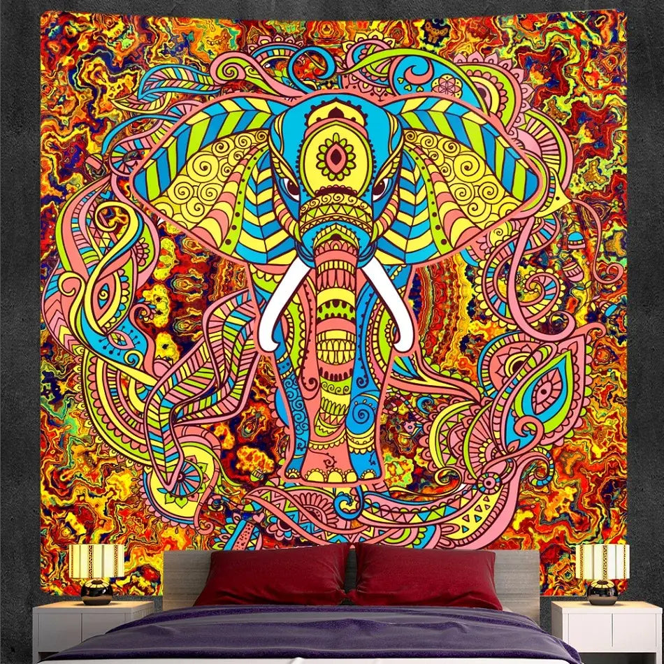 Bohemian purple & pink elephant god mandala tapestry bedroom decor