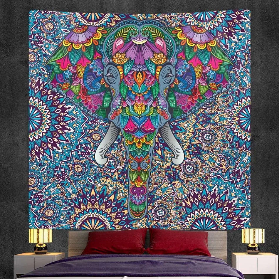 Bohemian purple & pink elephant god mandala tapestry bedroom decor
