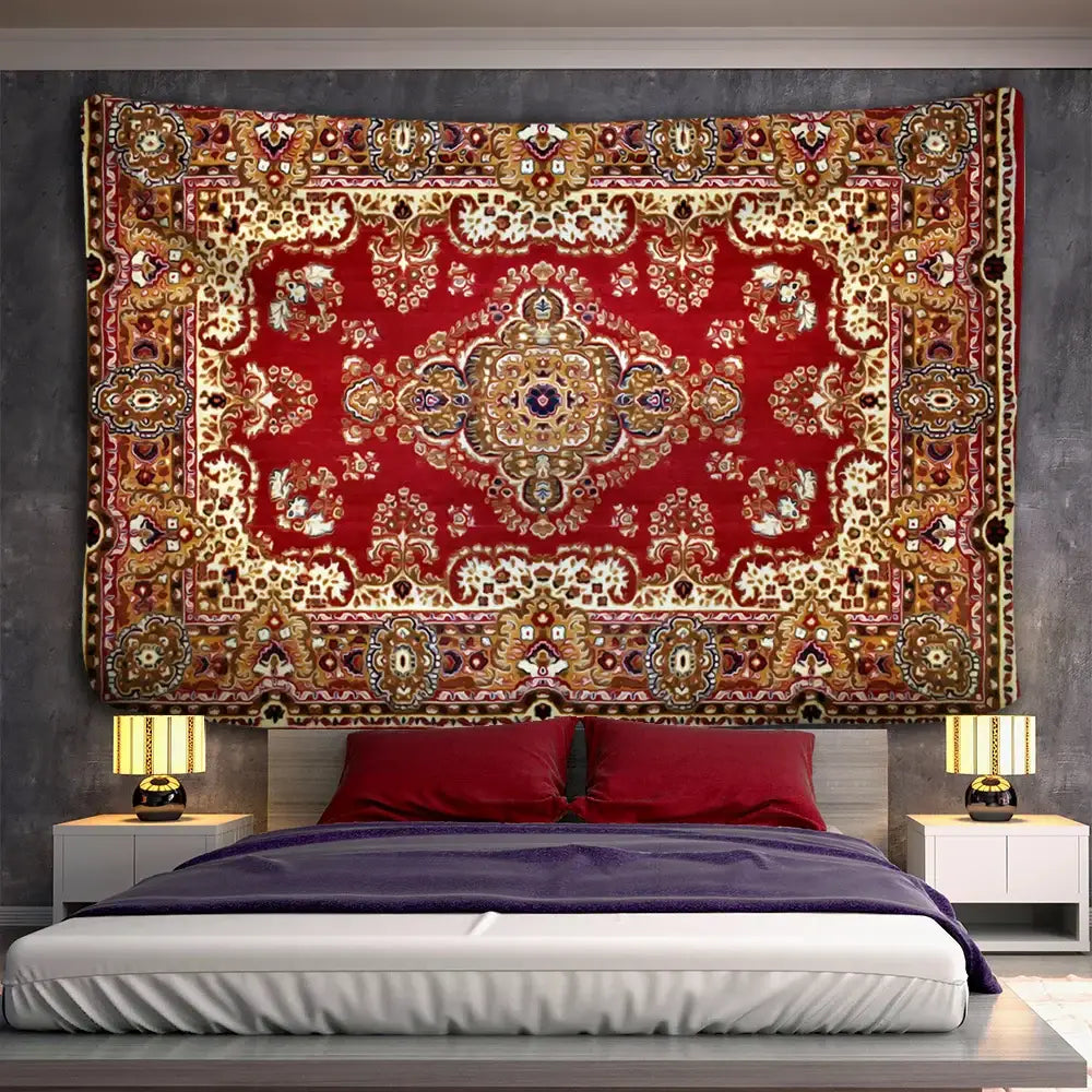 Bohemian red & gold indian mandala tapestry bedroom wall decor