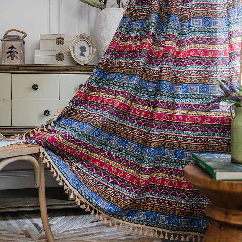 Bohemian retro purple & yellow cotton linen curtains living room