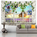 Bohemian sunlit village garden tapestry living room wall mural