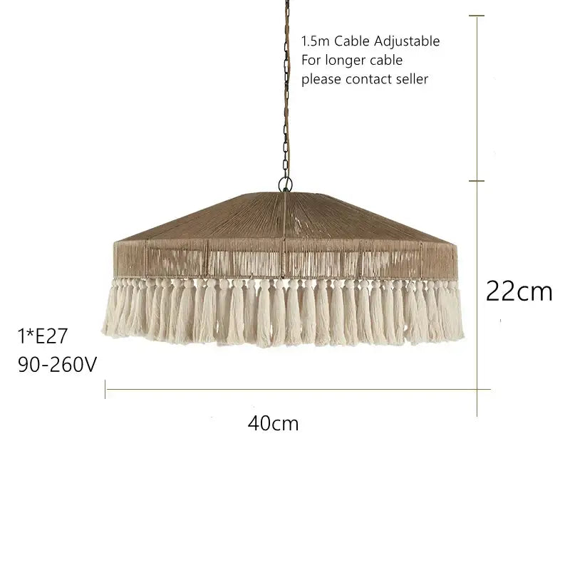 Bohemian tassel chandelier natural woven bedroom pendant light