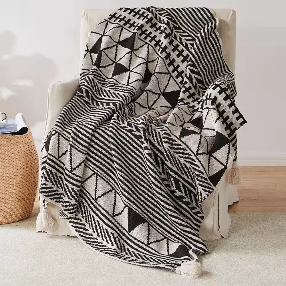 Bohemian tassel knit blanket living room geometric tapestry throw