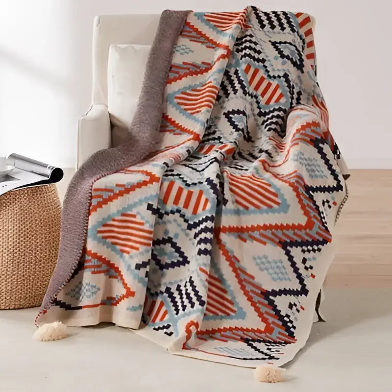 Bohemian tassel knit blanket living room geometric tapestry throw