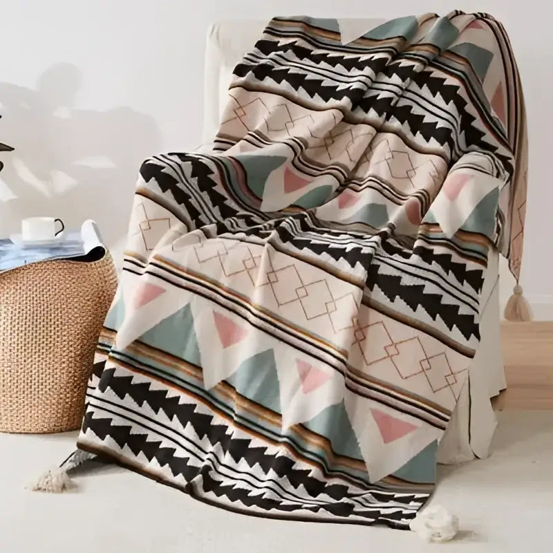 Bohemian tassel knit blanket living room geometric tapestry throw