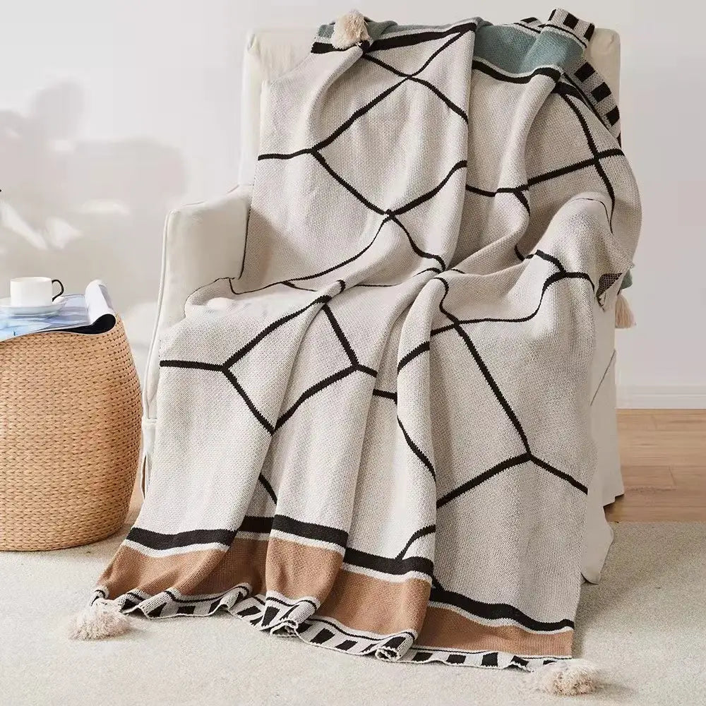 Bohemian tassel knit blanket living room geometric tapestry throw