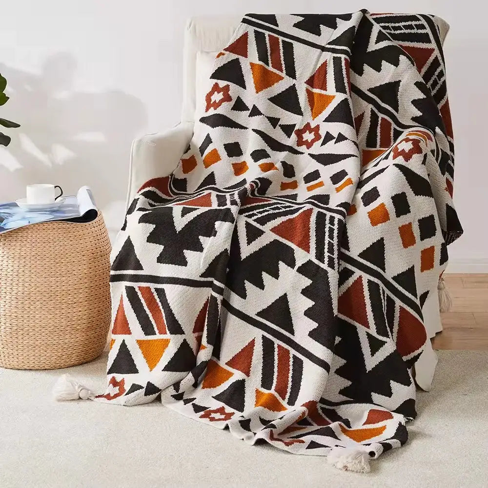 Bohemian tassel knit blanket living room geometric tapestry throw