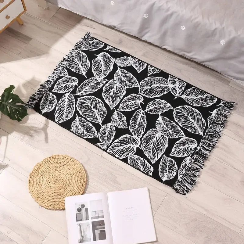 Bohemian tassel rug beige & rust geometric living room carpet