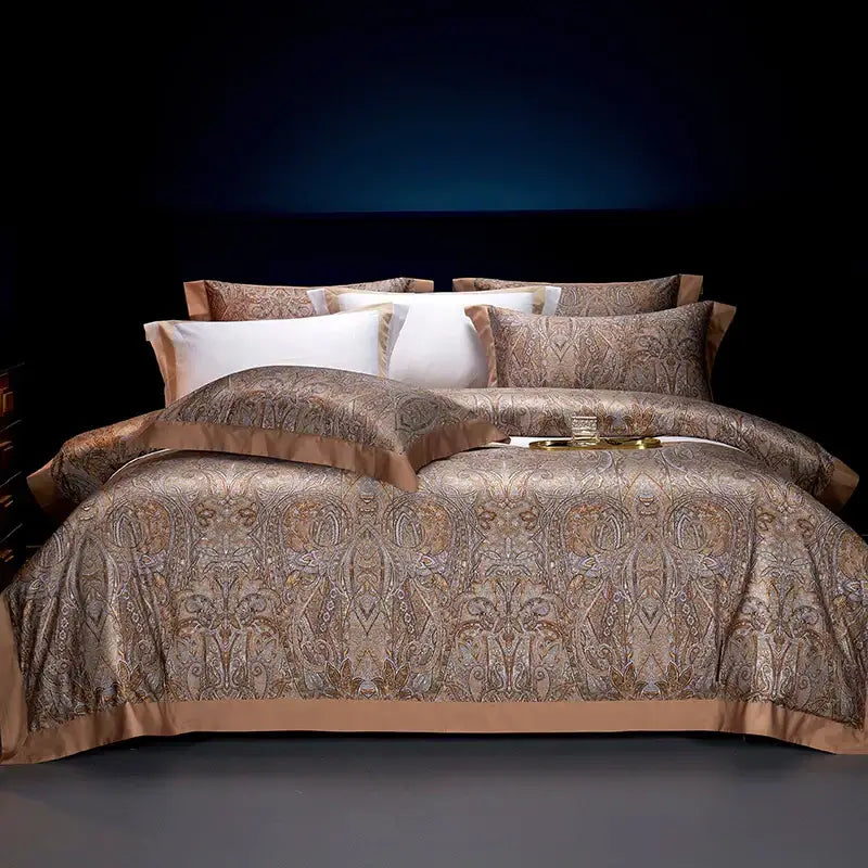 Bohemian teal & gold egyptian cotton bedding set bedroom paisley