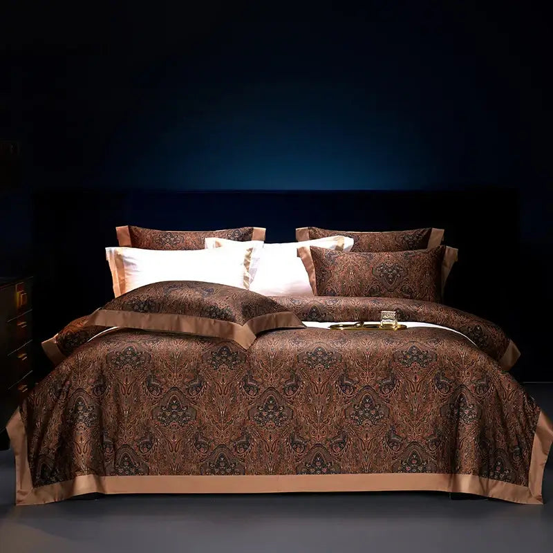 Bohemian teal & gold egyptian cotton bedding set bedroom paisley