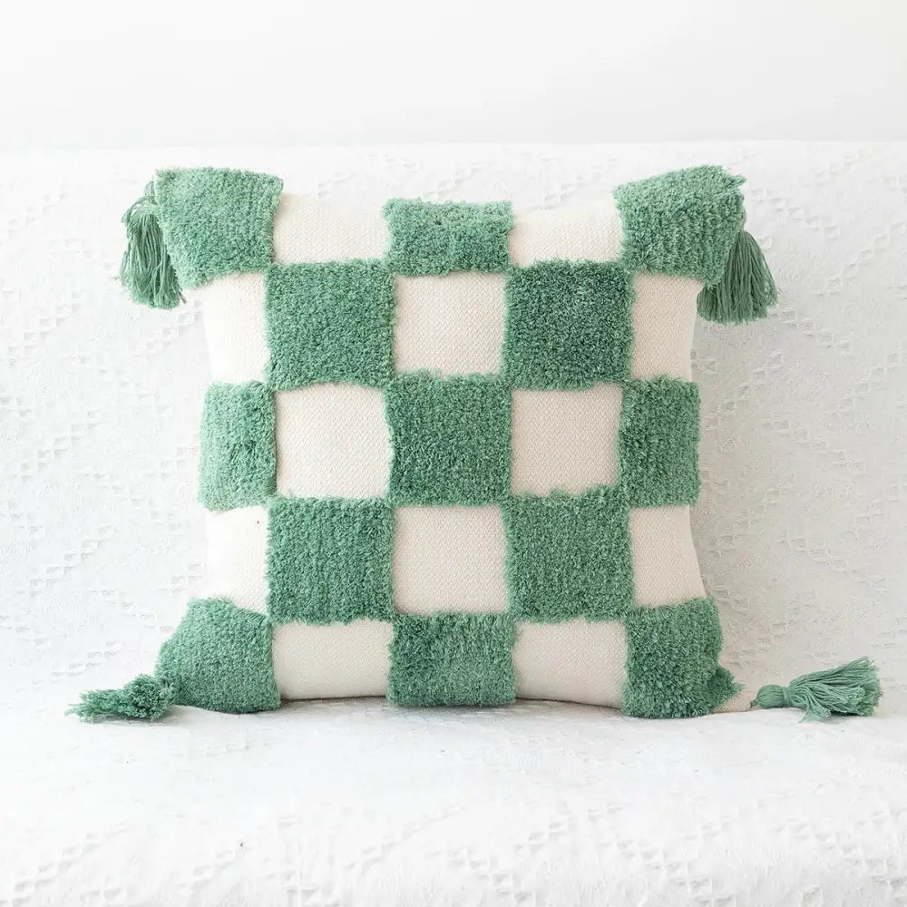 Bohemian tufted tassel pillow case beige geometric living room cushion