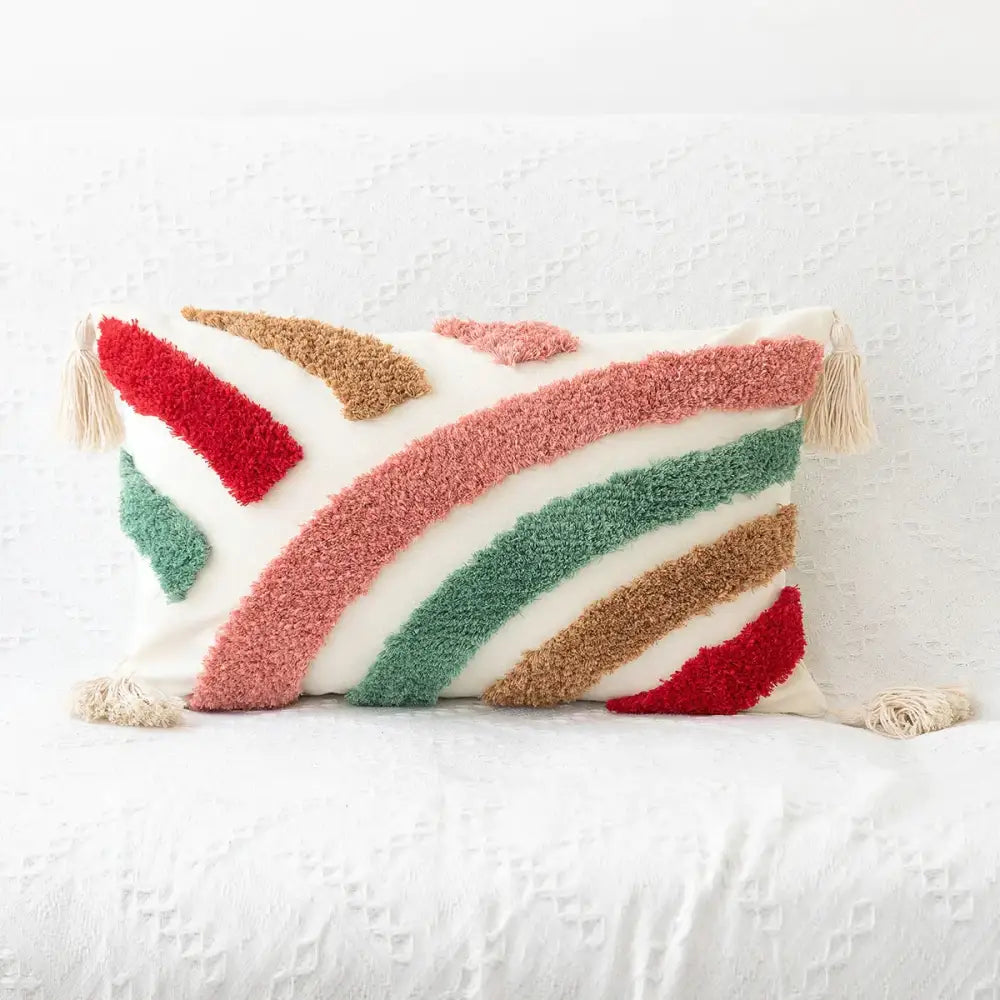 Bohemian tufted tassel pillow case beige geometric living room cushion